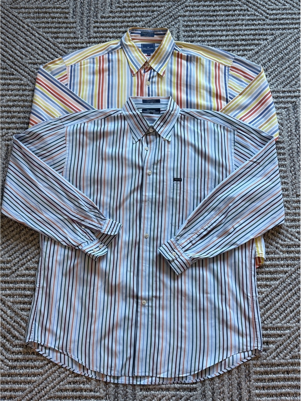 Set of 2 Faconnable Men's Long Sleeve Button-Up Striped Dress Shirts size XL